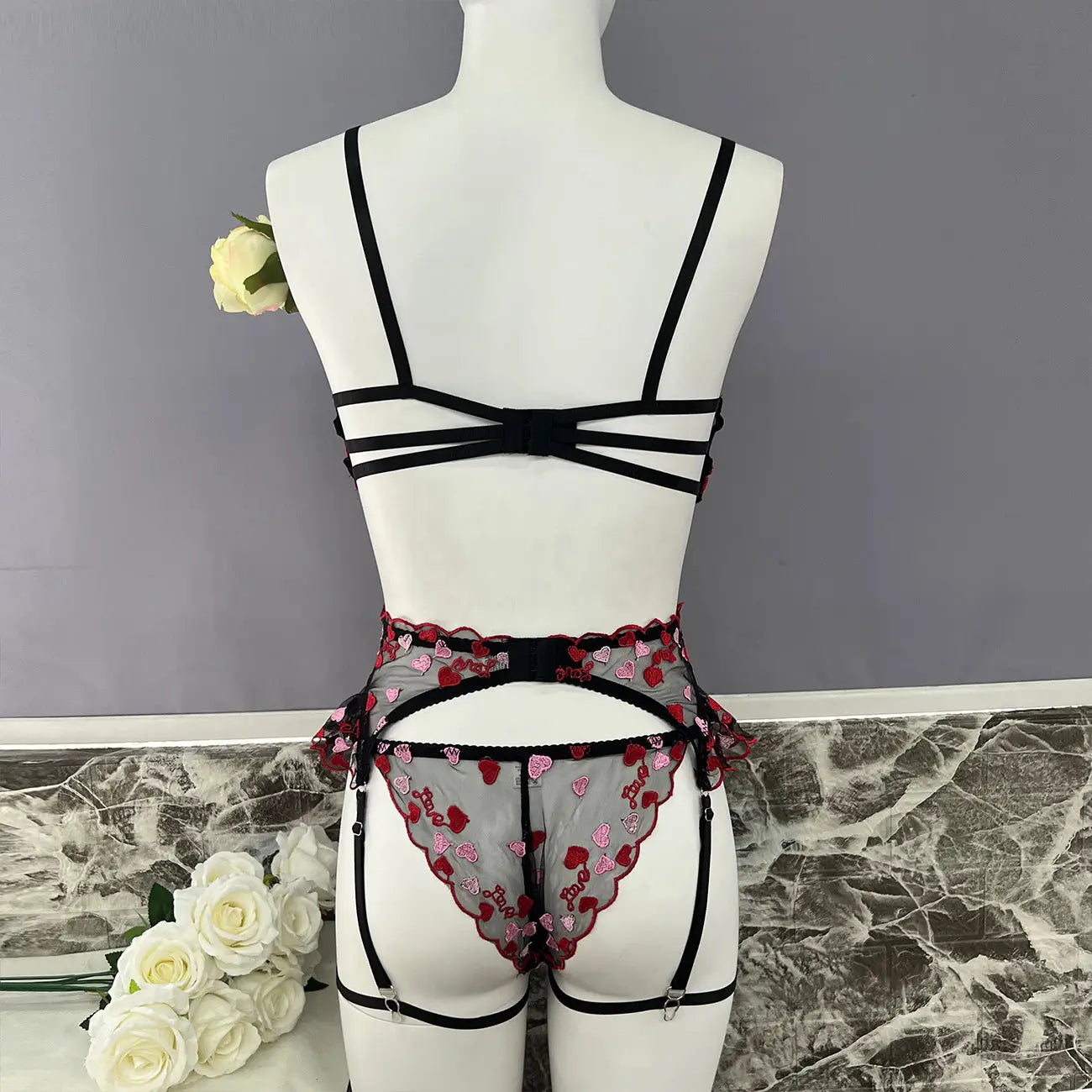 Alessia: Playful Heart Sheer Lingerie Set