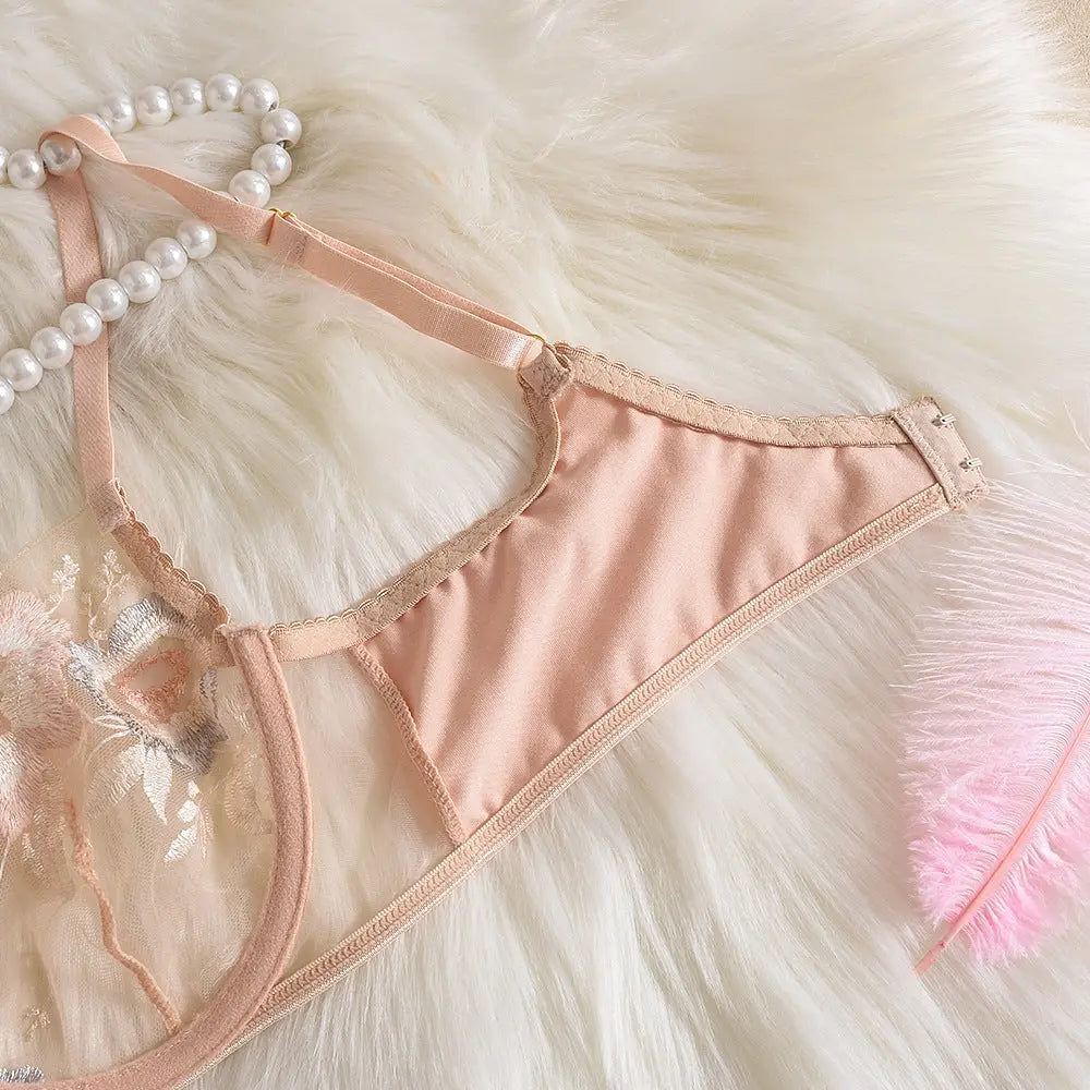 Seraphina: Floral Embroidered Sheer Lingerie Set